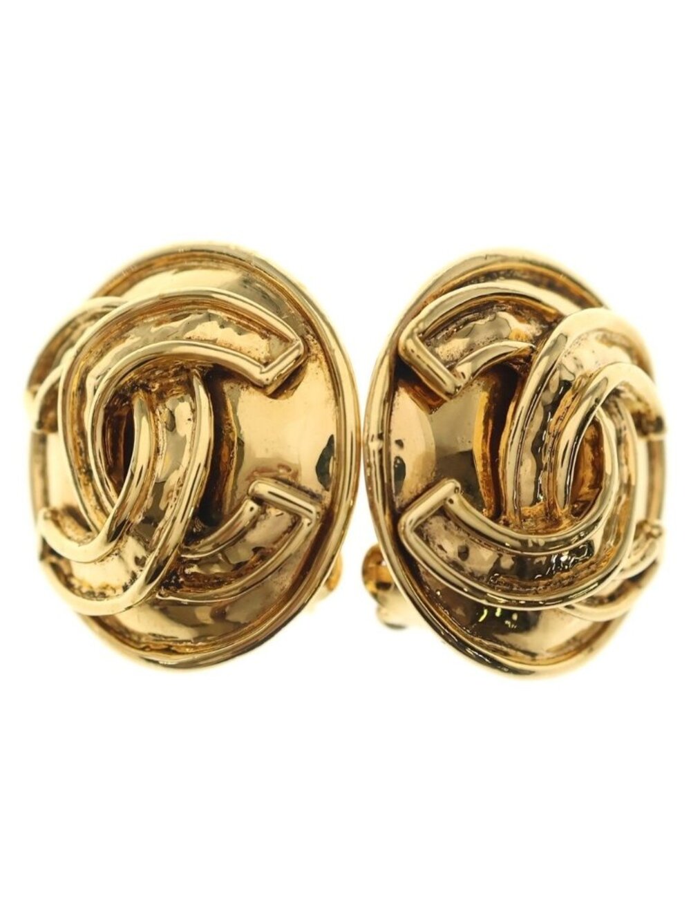 Chanel CC Logo Round Earrings Metal Gold 94P